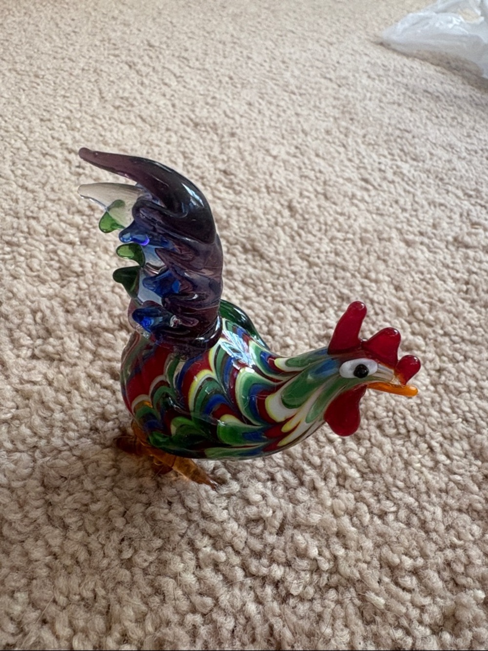 Hand-Blown Multicolor Glass Rooster Figurine - Decorative Bird - Picture 2 of 2